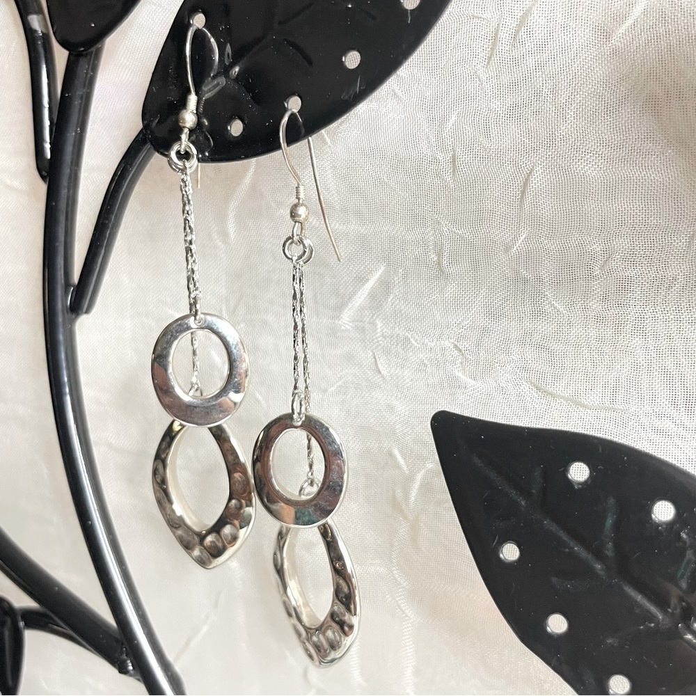 Lia Sophia Silver Tone Double dangle Drop Earrings 2.5”